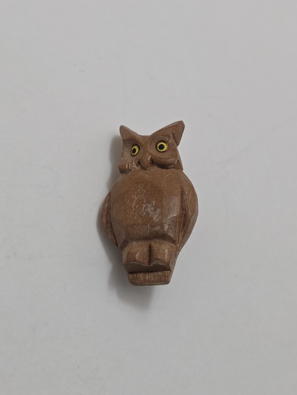 Vintage Handcarved Handmade Wooden Owl Brooch Pin